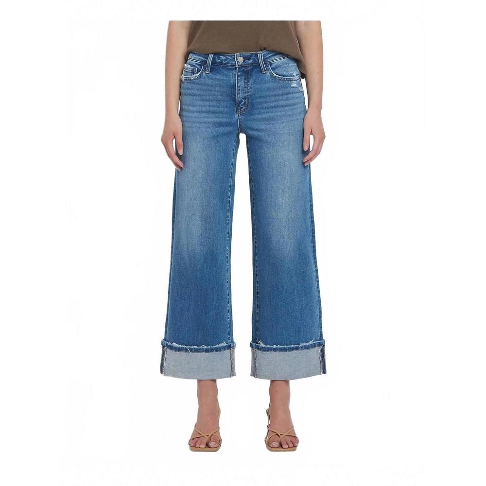 Just Black Wide Leg Cropped Cuffed Blue Jeans